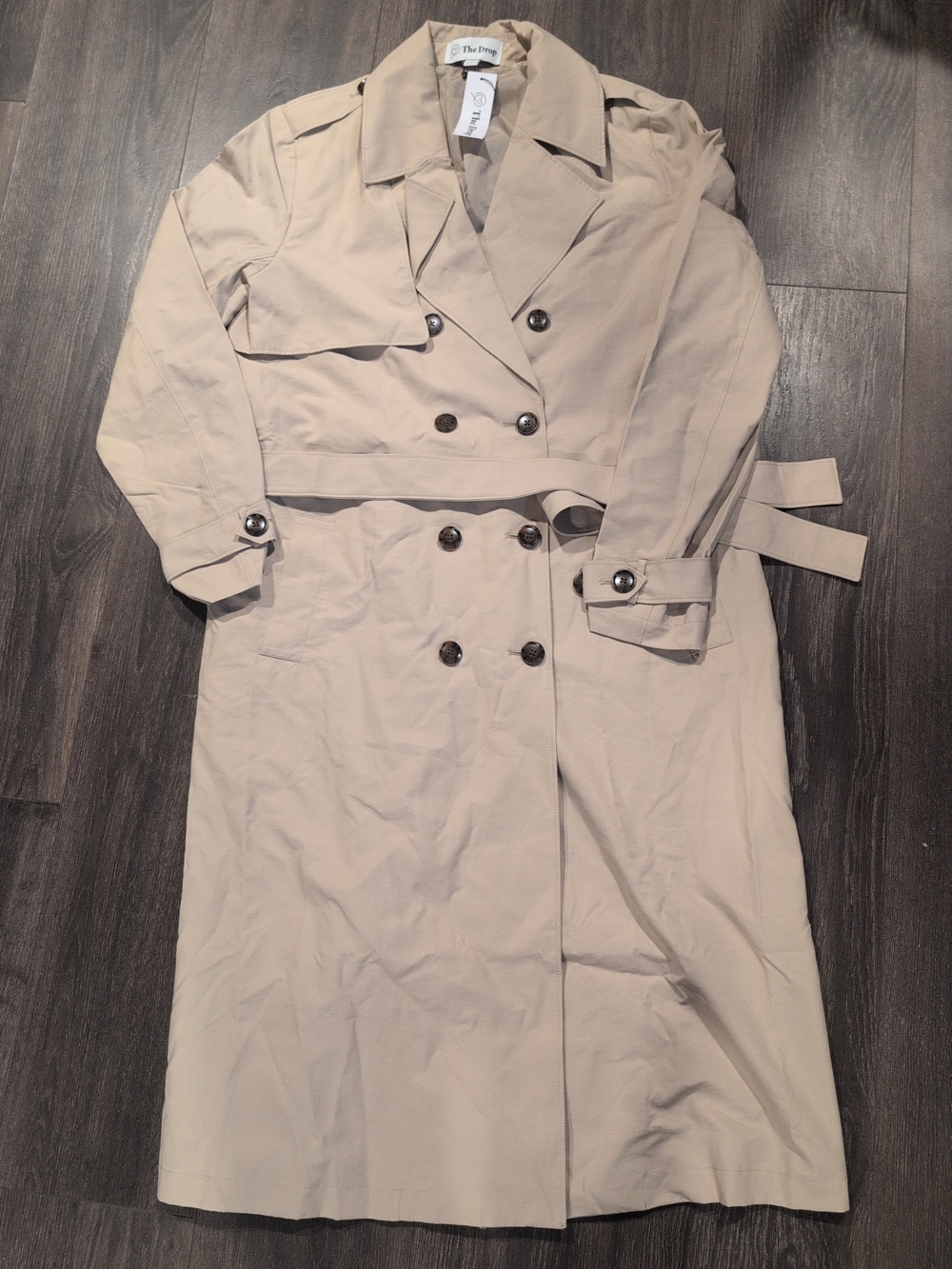 NWT $120 The Drop Khaki Hummus Trench Coat Notched Collar Waterproof Size XS